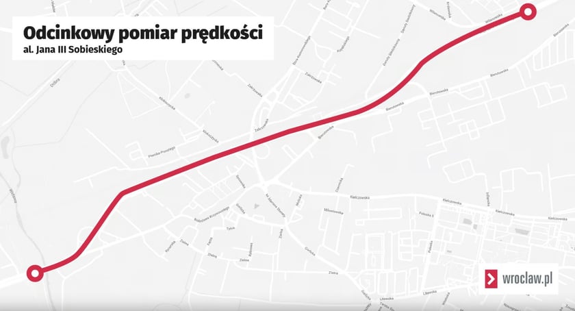 <p>Mapa z zaznaczonym odcinkiem pomiaru prędkości</p>