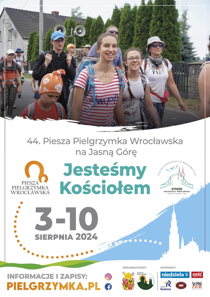 Plakt informacyjny dotyczący 44. Pieszej Pielgrzymki Wrocławskiej 2024