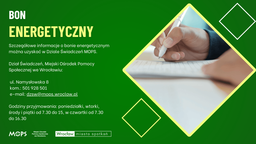 Plansza z informacją o godzinach otwarcia MOPS-u przy ul. Namysłowskiej oraz adres oraz numer telefonu do placówki