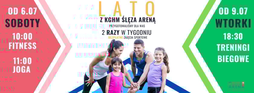 Grafika informacyjna "Lato z KHGM Ślęza Areną"