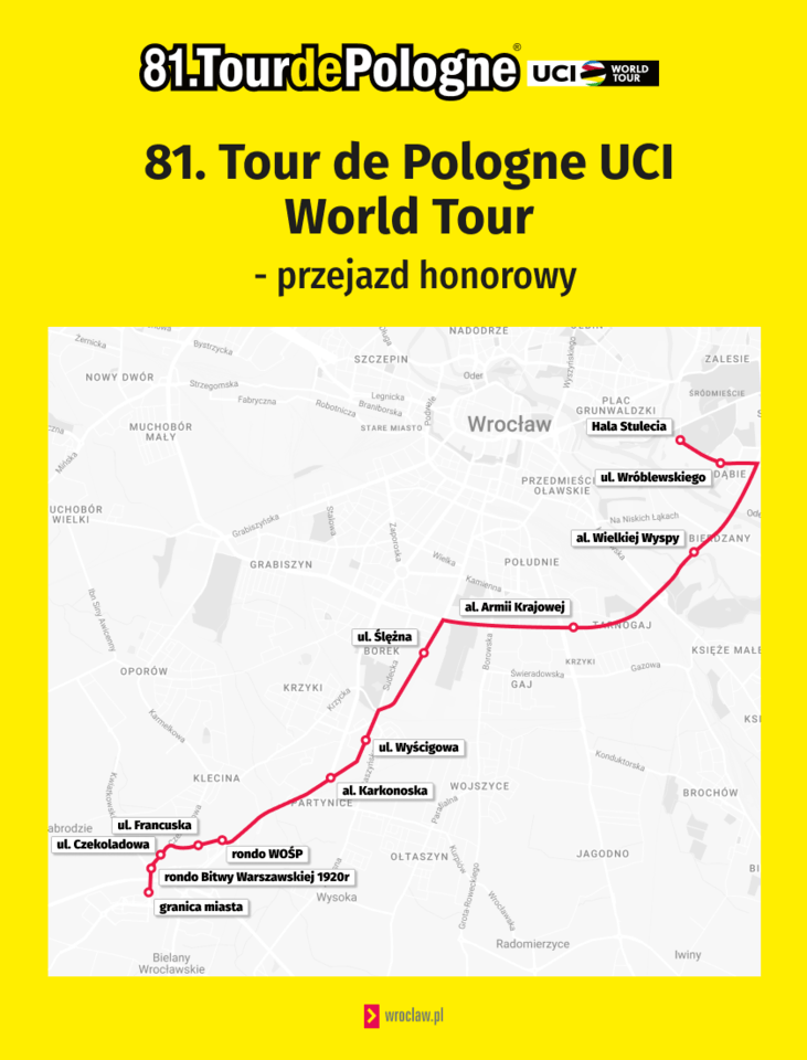 Trasa przejazdu honorowego TdP przez Wrocław