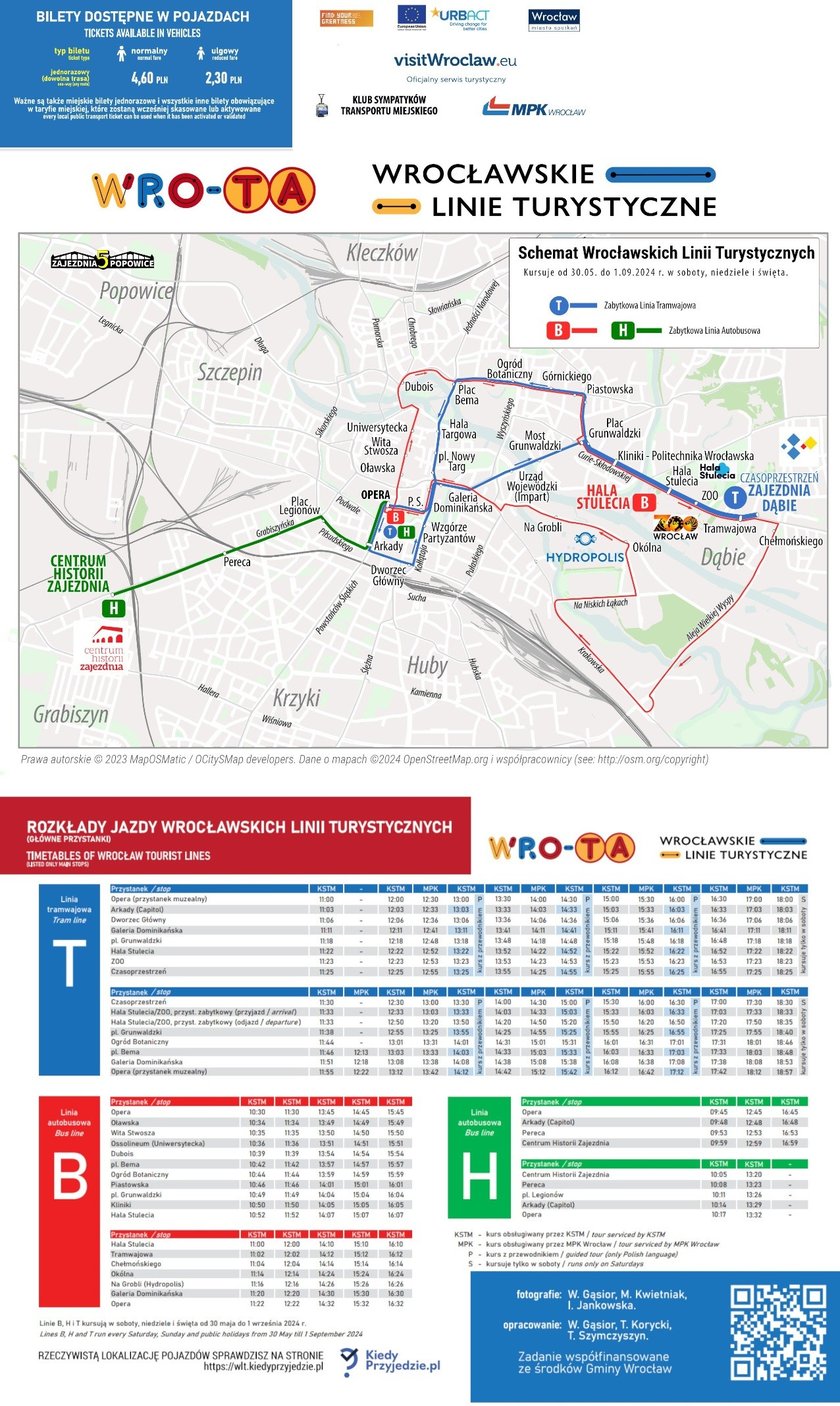 Rozkład jazdy Wrocławskich Linii Turystycznych w sezonie 2024