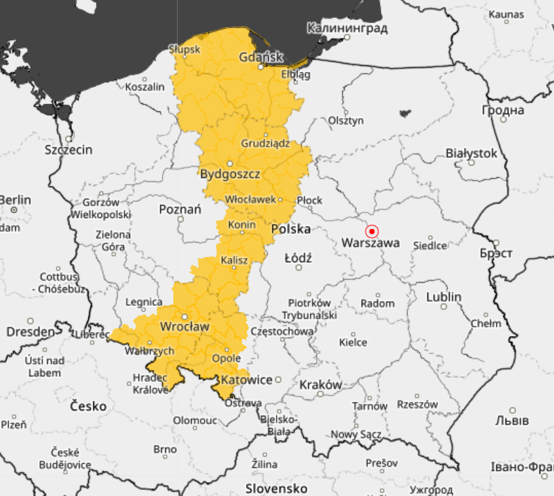 <p>Ostrzeżenie I stopnia przed opadami deszczu (w czwartek)</p>