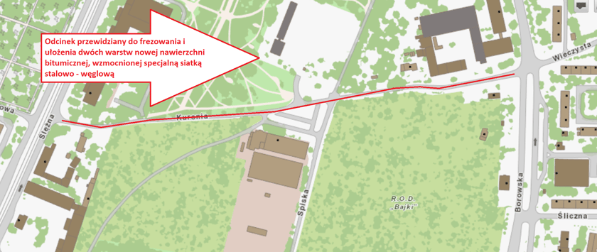 Mapa z zaznaczoną ulicą Kuronia