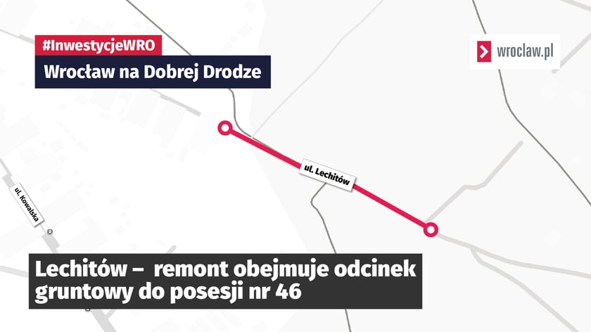 Mapa z zaznaczonym odcinkiem w remoncie