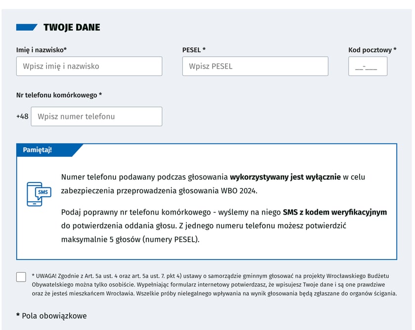 <p>Wygląd formularza do głosowania w WBO 2024. Krok drugi - uzupełnij swoje dane.</p>