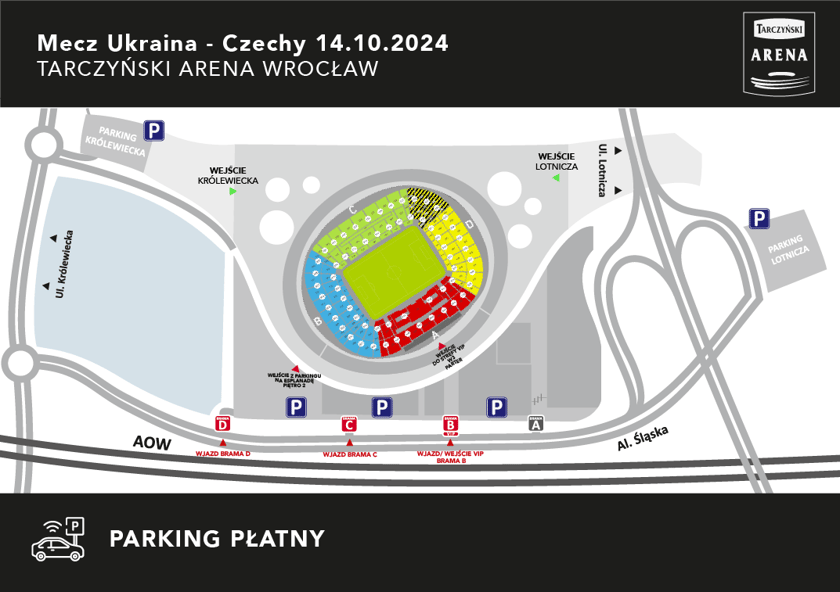 Mecz Ukraina - Czechy - parkingi, wjazd, sektory