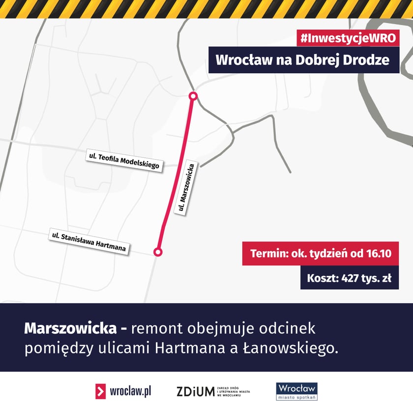 <p>Grafika z zaznaczonym odcinkiem Marszowickiej w remoncie</p>