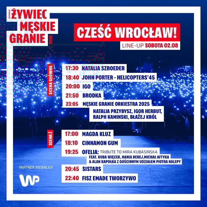 Męskie Granie we Wrocławiu 2025: harmonogram koncertów - sobota 2.08.25