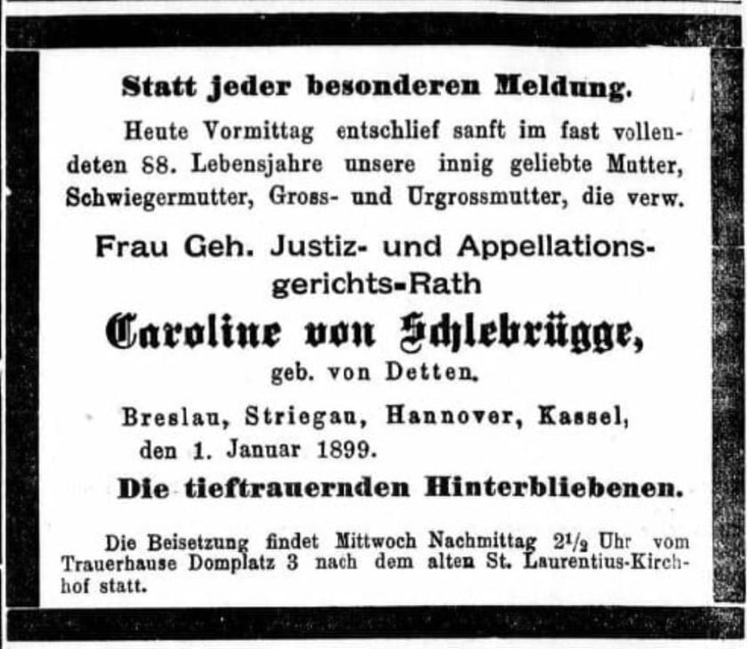 <p>Nekrolog praprababci Umy Thurman - Karoline ze "Schlesische Zeitung".&nbsp;</p>