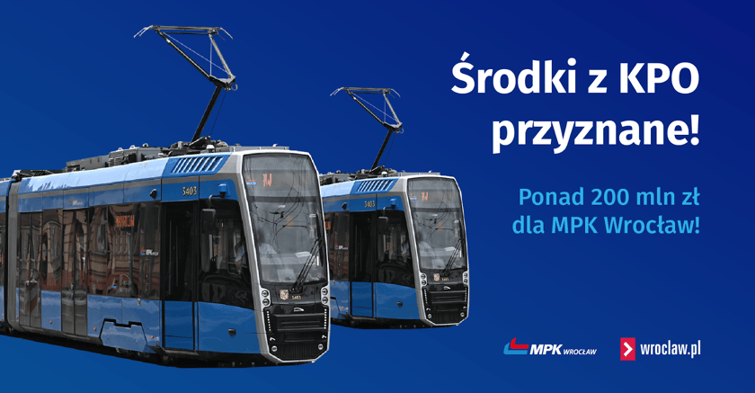 Grafika: środki z KPO przyznane! Ponad 200 mln zł dla MPK Wrocław