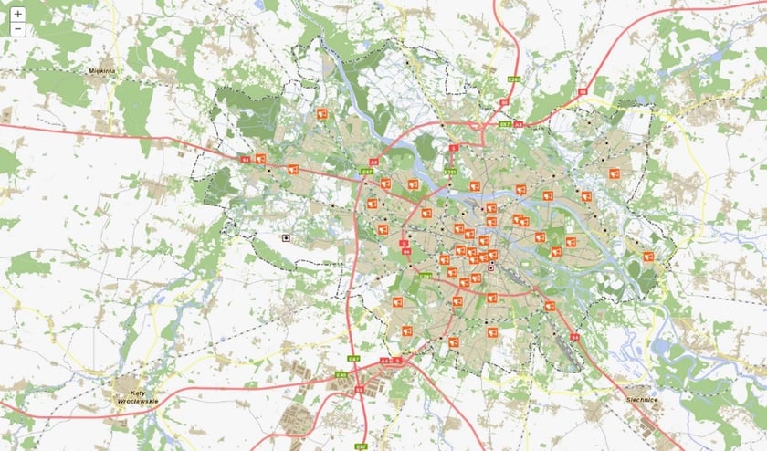 Rozkład syren alarmowych na planie Wrocławia