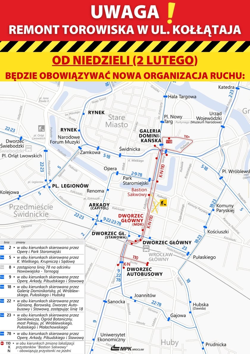 <p>Mapa przedstawia zmiany w komunikacji obowiązujące od 2 lutego</p>
