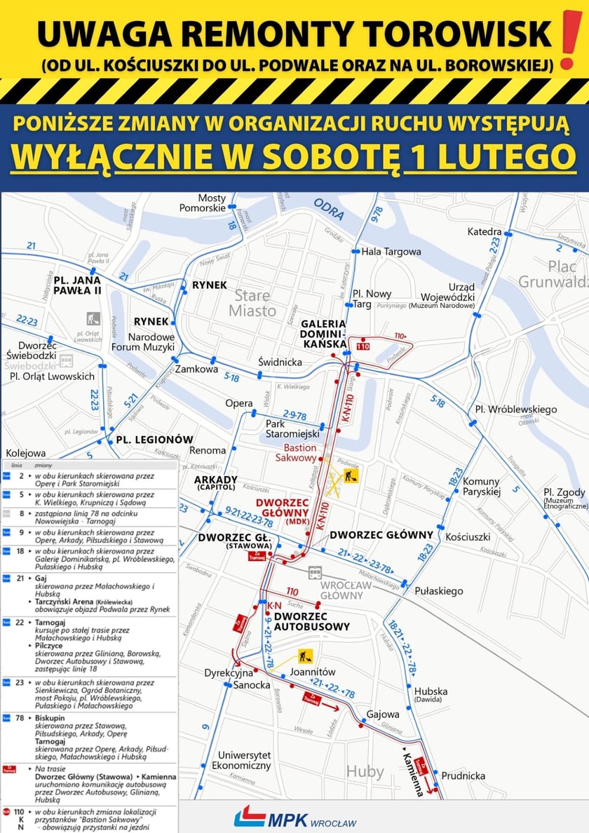 <p>Mapa przedstawia zmiany w komunikacji obowiązujące 1 lutego</p>
