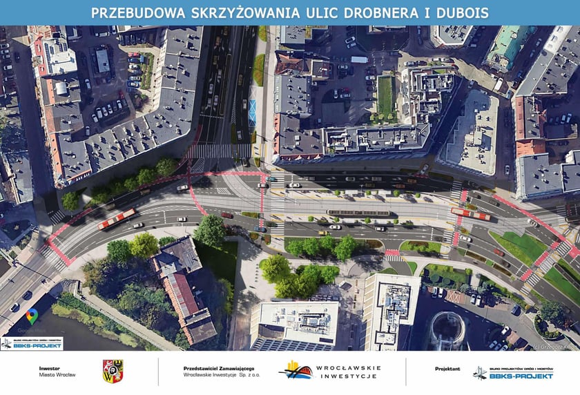 <p>Wizualizacja węzła przesiadkowego na Drobnera przy skrzyżowaniu z Dubois</p>