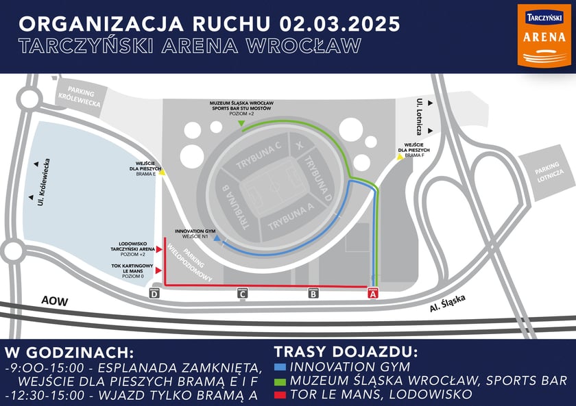 Powiększ obraz: Organizacja ruchu wokół Tarczyński Areny 2 marca