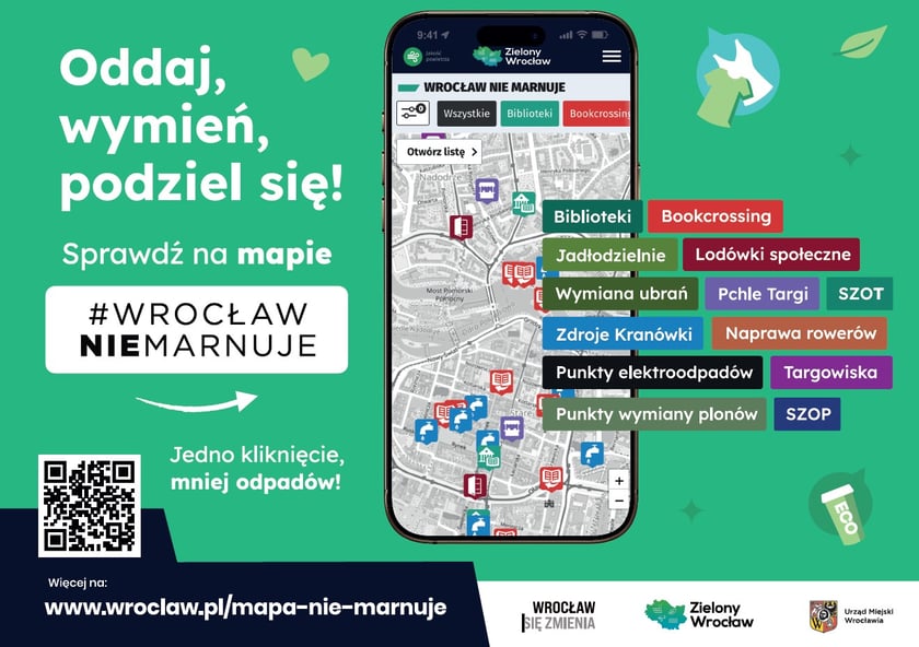 Infografika przedstawiająca mapę #WrocławNieMarnuje