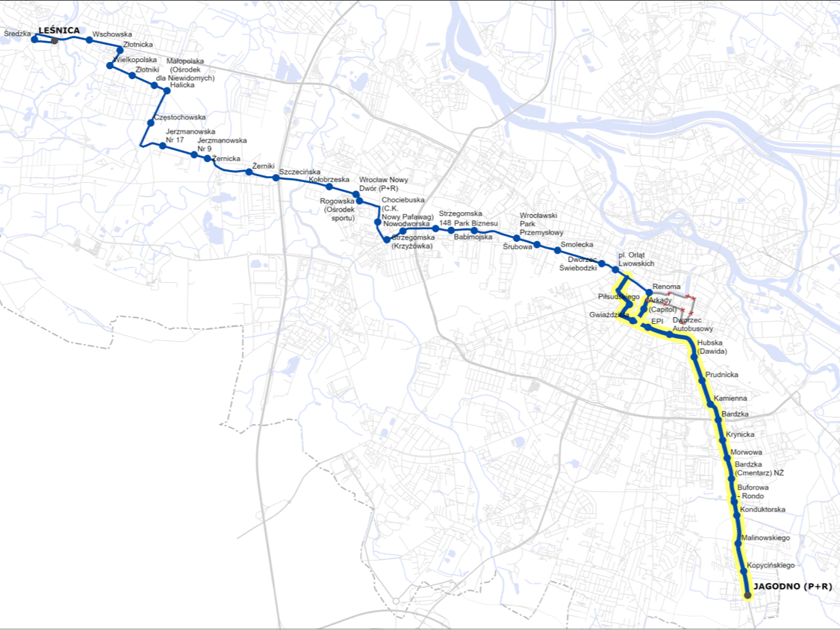 LINIA 148 skierowana od Podwala przez Dworzec Autobusowy do Jagodna. Częstotliwość: co 15 minut w dni robocze, co 30 minut w dni wolne