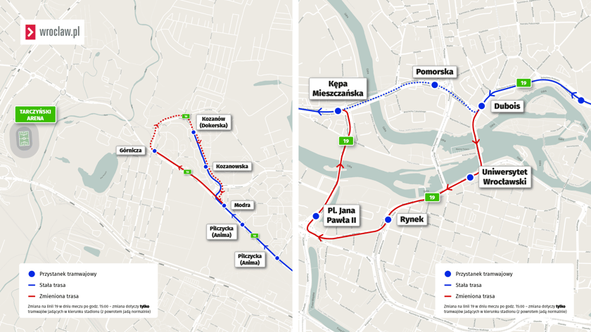 Trasa tramwaju 19 w dniu finału