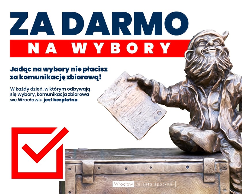 Plakat informujący o bezpłatnej komunikacji miejskiej w dniu wyborów