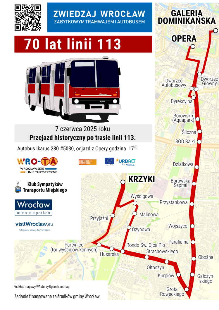 Trasa przejazdu śladami linii liczącej 70 lat linii 113