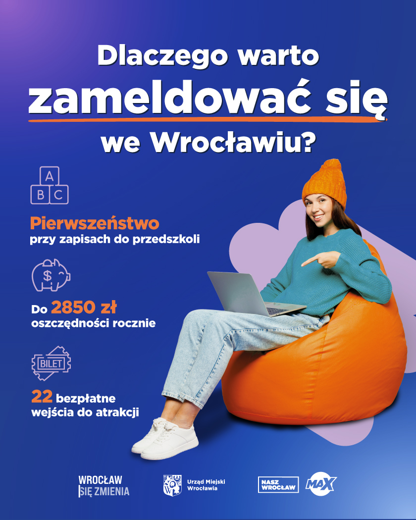Tablica informacyjna akcji "Zamelduj się we Wrocławiu"