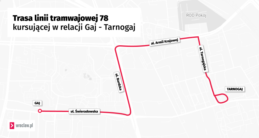 Trasa tymczasowej linii tramwajowej 78