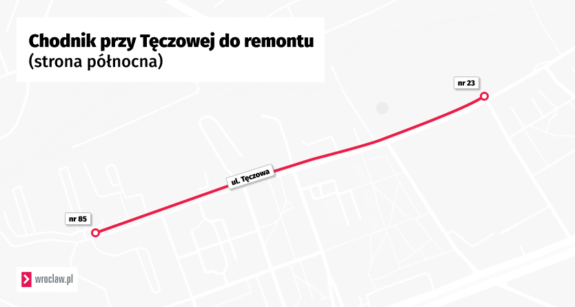 Mapa z zaznaczonym chodnikiem do remontu