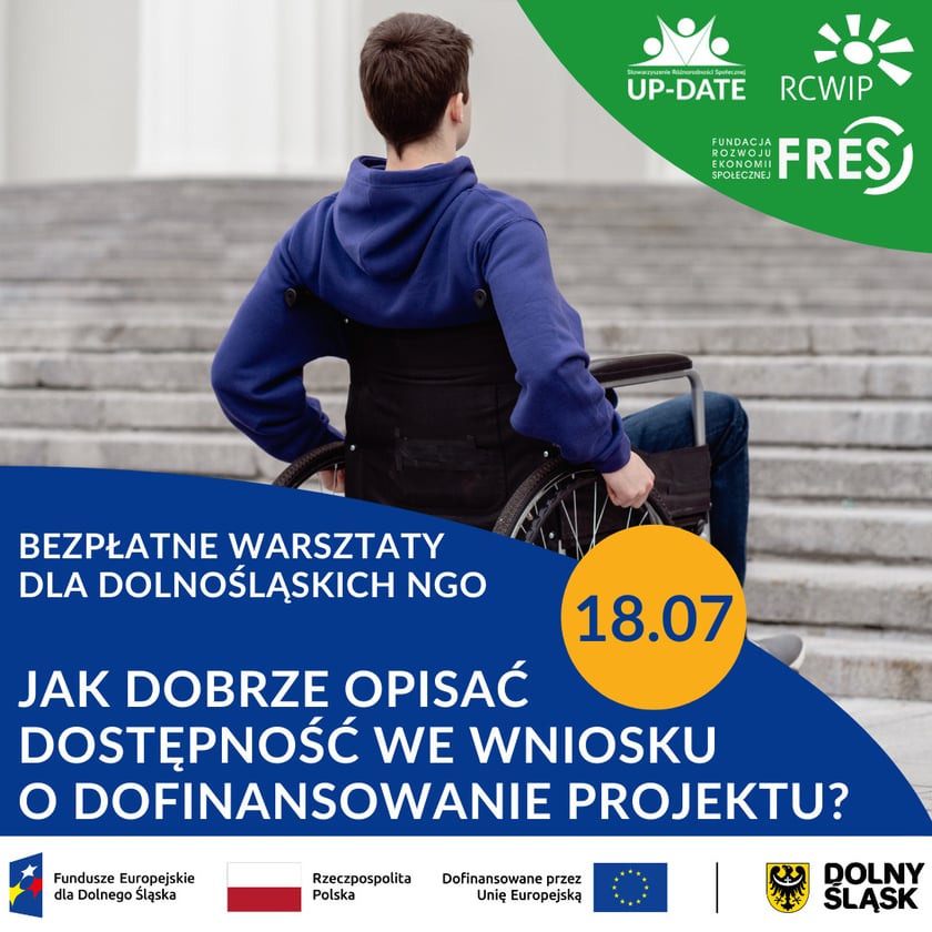 <p>Bezpłatne warsztaty dla dolnośląskich NGO - Jak dobrze opisać dostępność we wniosku. 18.07.2025. infografika.</p>