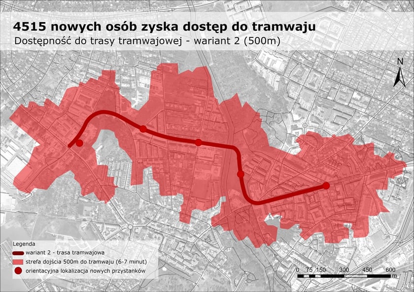 <p class="MsoNormal">Dostęp do trasy tramwajowej w odległości 500 metr&oacute;w od miejsca zamieszkania &ndash; wariant 2</p>