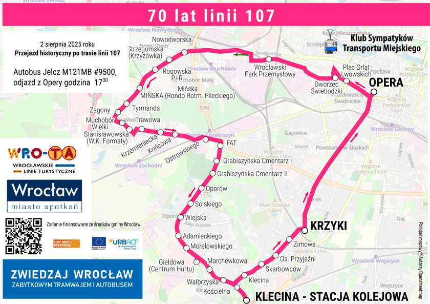 70 lat linii 107 - mapa trasy
