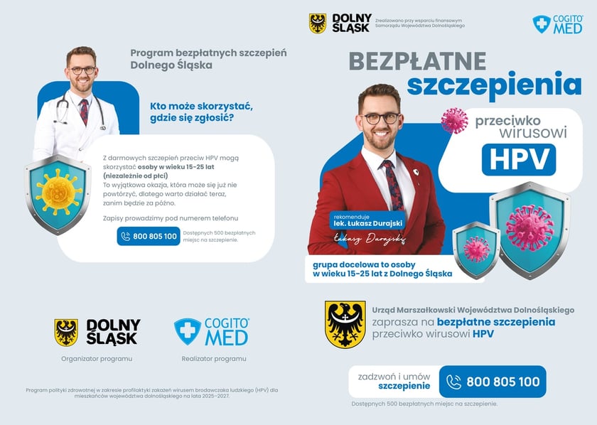 <p>Broszura informująca o zapisach na bezpłatne szczepienia przeciwko wirusowi HPV. Zadzwoń i um&oacute;w szczepienie 800 805 100</p>