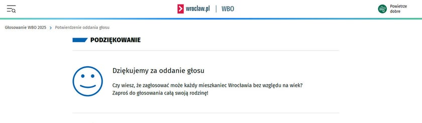 <p>Potwierdzenie oddania głosu.</p>