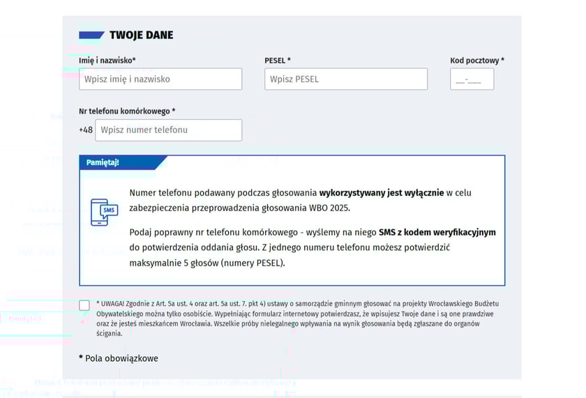 <p>Formularz głosowania WBO 2025 - dane osoby oddającej głos</p>