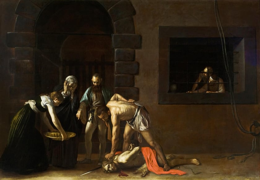 <p>Caravaggio, &bdquo;Ścięcie Jana Chrzciciela&rdquo;, olej na pł&oacute;tnie 370 x 520 cm, 1607</p>