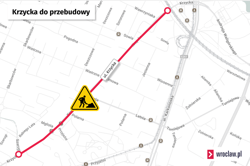 Fragment ul. Krzyckiej na mapie
