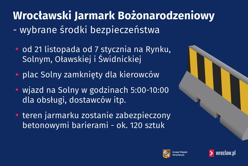 Wrocławski Jarmark Bożonarodzeniowy - wybrane środki bezpieczeństwa