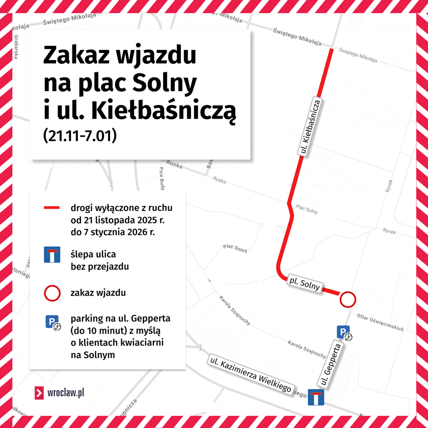 Zakaz wjazdu na Solny i Kiełbaśniczą na mapie