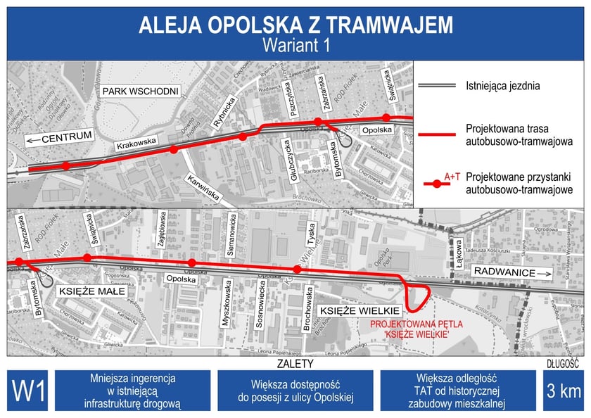<p>Mapa trasy tramwajowej na Opolskiej - wariant 1.</p>