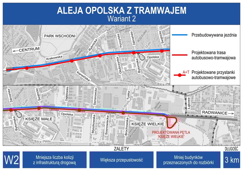 <p>Mapa trasy tramwajowej na Opolskiej - wariant 2.</p>