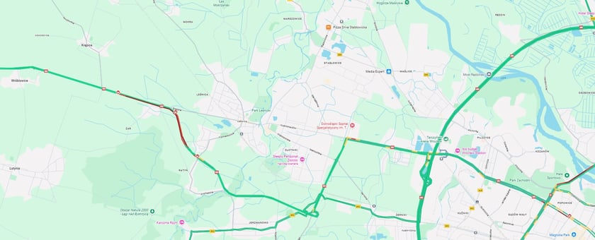 Mapa z oznaczonym miejscem wypadku