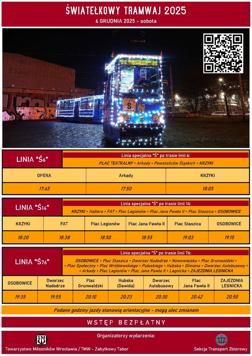 Rozkład jazdy "Światełkowego Tramwaju"