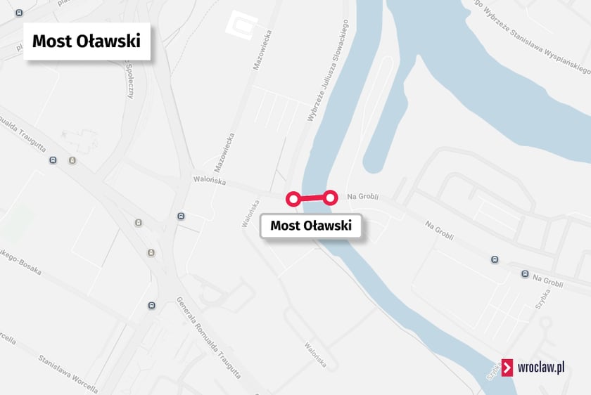 Most Oławski zaznaczony na mapie