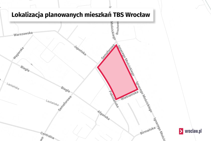 Mapa z lokalizacją budynku TBS Wrocław na Brochowie
