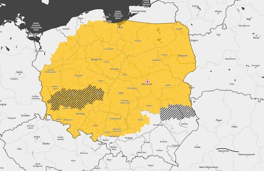 Mapa Polski ze strefami ostrzeżeń