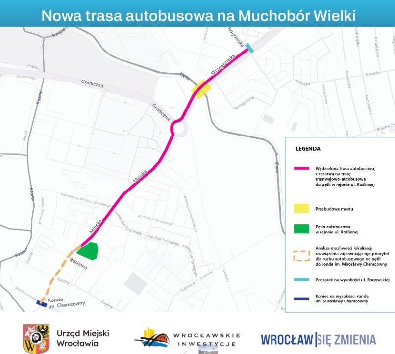 <p>Przebieg trasy przez Muchob&oacute;r Wielki na mapie</p>