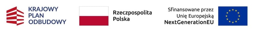 <p>logotyp Krajowego Planu Odbudowy oraz flagi Polski i Unii Europejskiej</p>