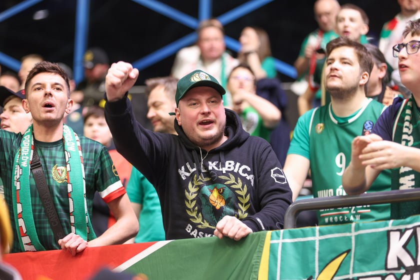 Kibice podczas meczu Śląsk Wrocław - Cedevita Olimpija Ljubljana, 10 lutego 2026 r. w Hali Orbita.