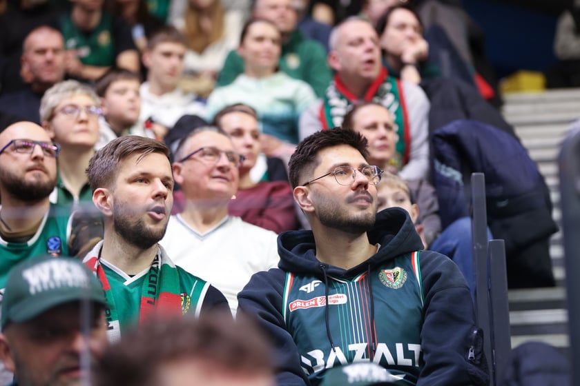 Kibice podczas meczu Śląsk Wrocław - Cedevita Olimpija Ljubljana, 10 lutego 2026 r. w Hali Orbita.
