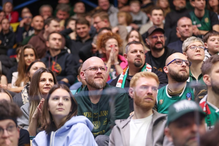 Kibice podczas meczu Śląsk Wrocław - Cedevita Olimpija Ljubljana, 10 lutego 2026 r. w Hali Orbita.